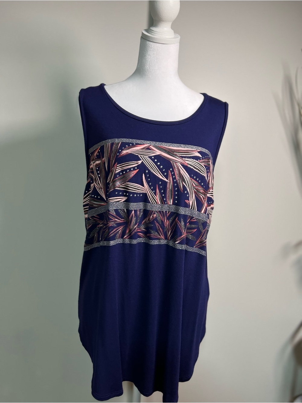 Apt. 9 Navy Tank with Pink Leaf Panel